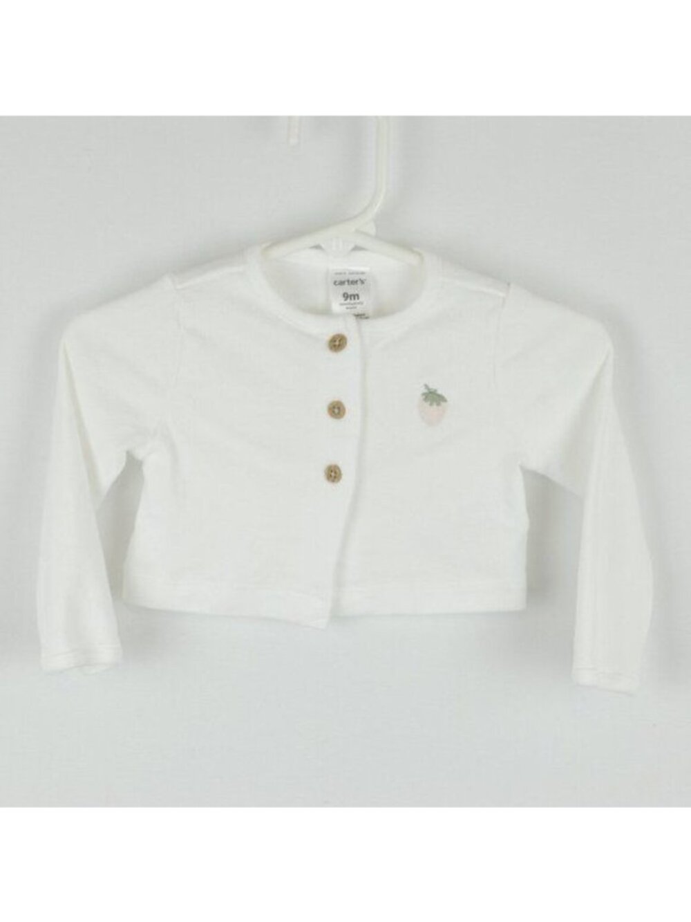 Carter's Infant Size 9 Months White Embroidered Button Up Knit Jersey Cardigan